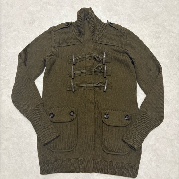 Burberry Brit Olive Green Knit Sweater with Toggle Buttons - Picture 1 of 9